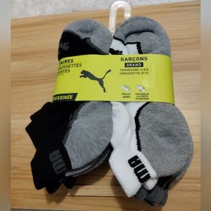 Puma Boys Low Cut Cushioned 6 Pair Multi-Pack Socks Boy Shoe Size 4-9.5 NWT